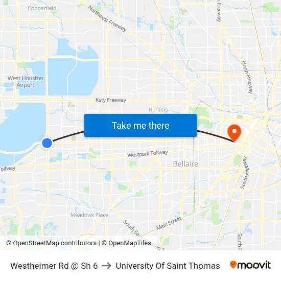 Westheimer Rd @ Sh 6 to University Of Saint Thomas map
