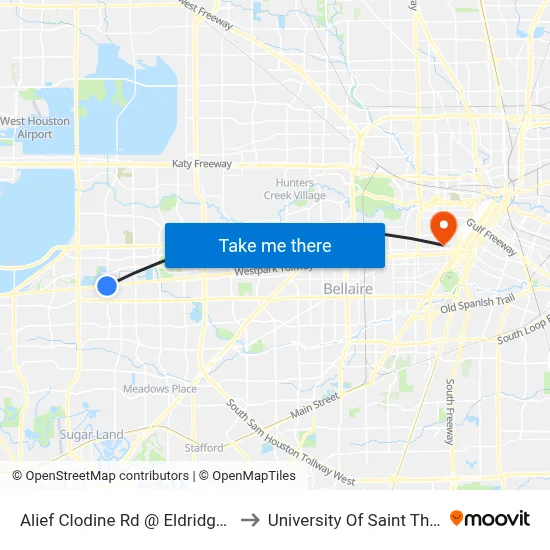 Alief Clodine Rd @ Eldridge Pkwy to University Of Saint Thomas map