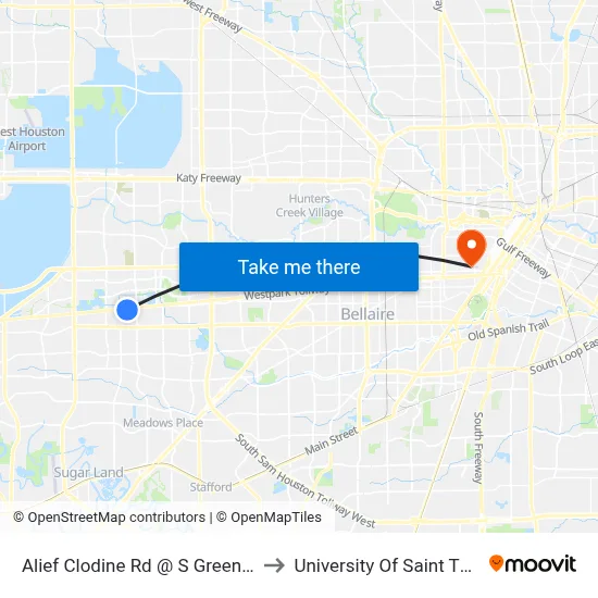 Alief Clodine Rd @ S Greenpark Dr to University Of Saint Thomas map