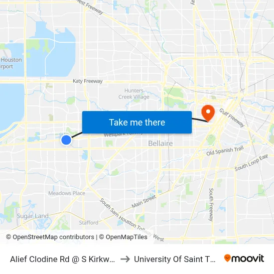 Alief Clodine Rd @ S Kirkwood Rd to University Of Saint Thomas map