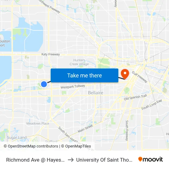Richmond Ave @ Hayes Rd to University Of Saint Thomas map