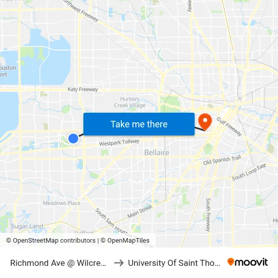 Richmond Ave @ Wilcrest Dr to University Of Saint Thomas map