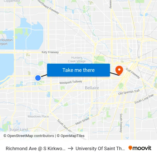 Richmond Ave @ S Kirkwood Rd to University Of Saint Thomas map