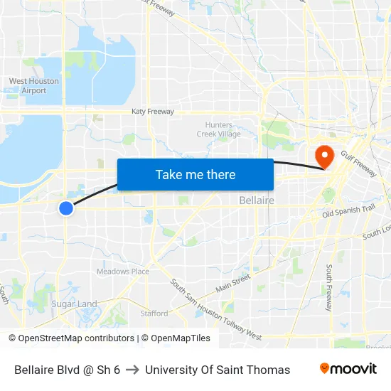 Bellaire Blvd @ Sh 6 to University Of Saint Thomas map
