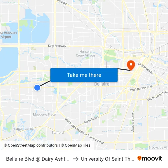 Bellaire Blvd @ Dairy Ashford Rd to University Of Saint Thomas map