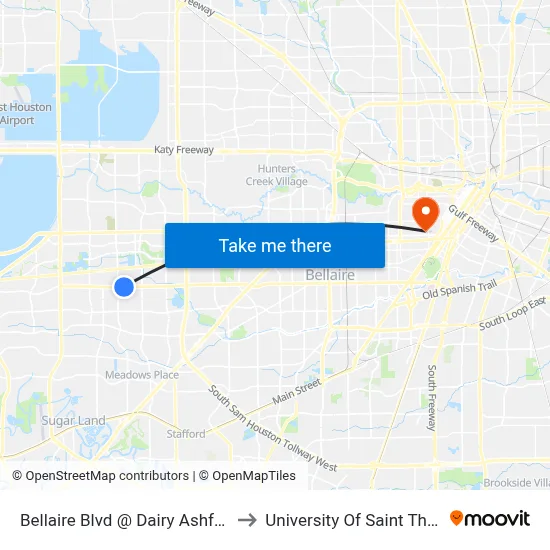 Bellaire Blvd @ Dairy Ashford Rd to University Of Saint Thomas map