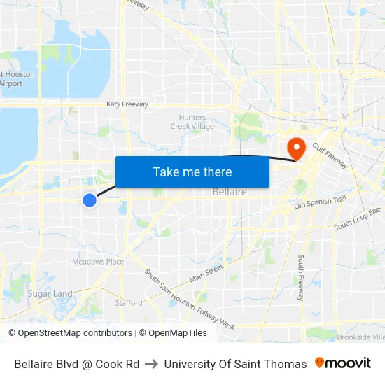 Bellaire Blvd @ Cook Rd to University Of Saint Thomas map