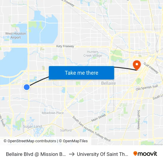 Bellaire Blvd @ Mission Bell Dr to University Of Saint Thomas map