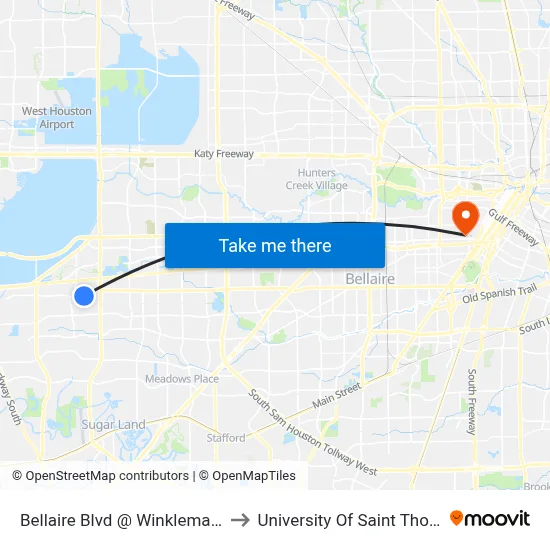 Bellaire Blvd @ Winkleman Rd to University Of Saint Thomas map