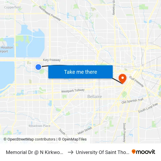 Memorial Dr @ N Kirkwood Rd to University Of Saint Thomas map