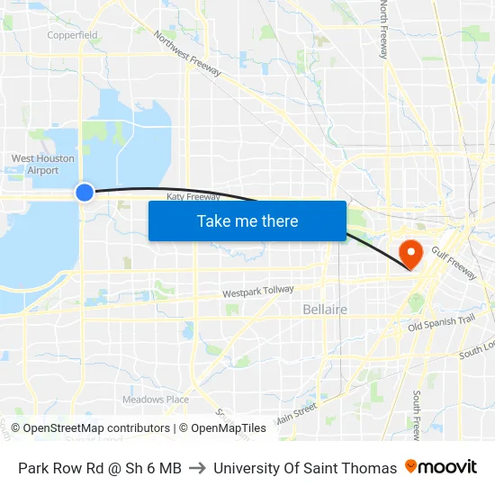 Park Row Rd @ Sh 6 MB to University Of Saint Thomas map