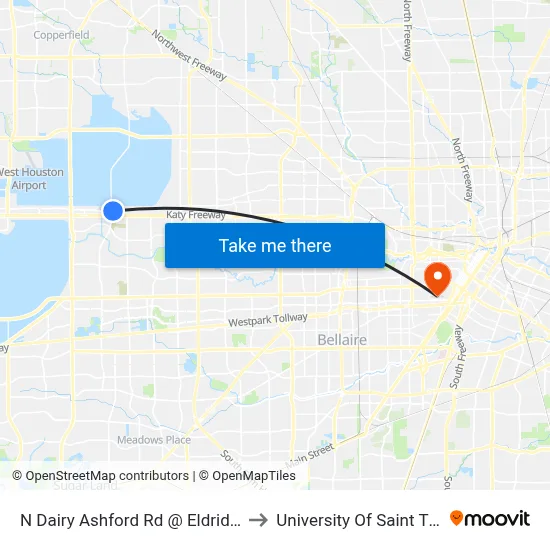 N Dairy Ashford Rd @ Eldridge Pkwy to University Of Saint Thomas map