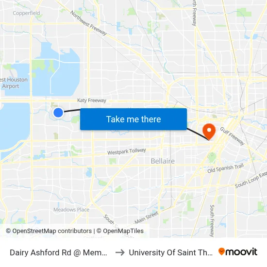 Dairy Ashford Rd @ Memorial Dr to University Of Saint Thomas map