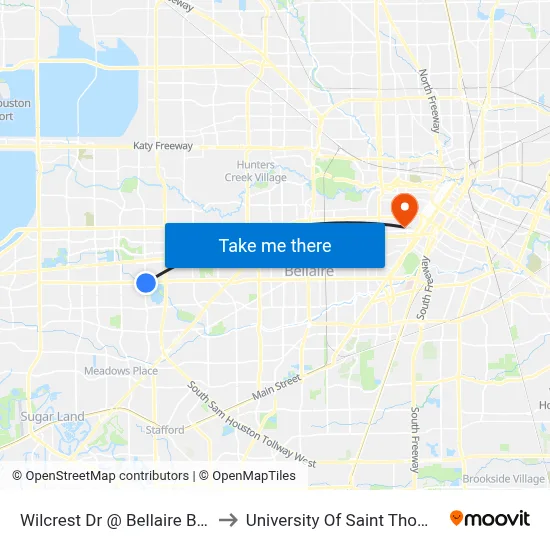 Wilcrest Dr @ Bellaire Blvd to University Of Saint Thomas map