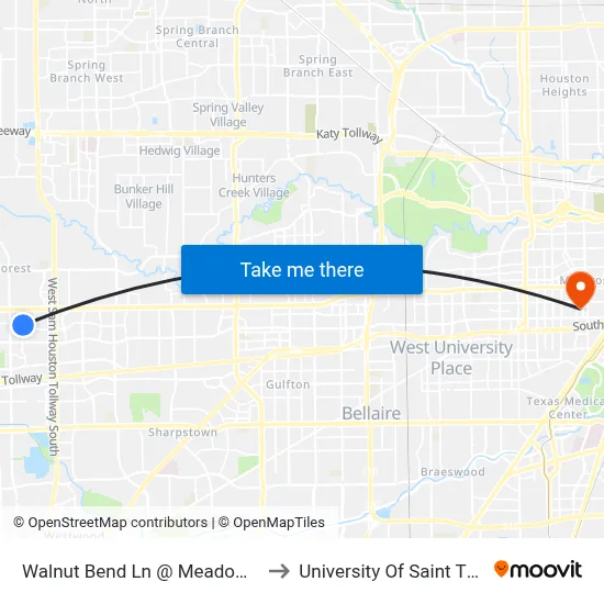 Walnut Bend Ln @ Meadowglen Ln to University Of Saint Thomas map