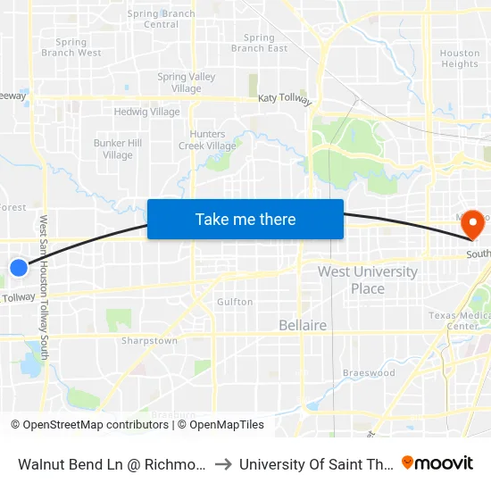 Walnut Bend Ln @ Richmond Ave to University Of Saint Thomas map