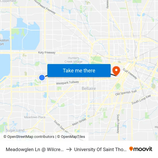 Meadowglen Ln @ Wilcrest Dr to University Of Saint Thomas map