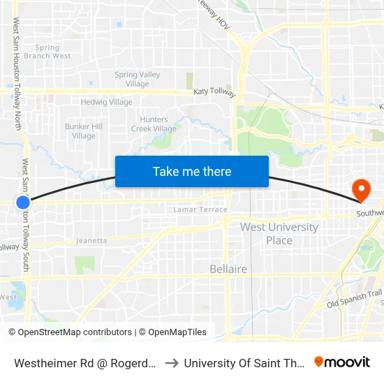 Westheimer Rd @ Rogerdale Rd to University Of Saint Thomas map