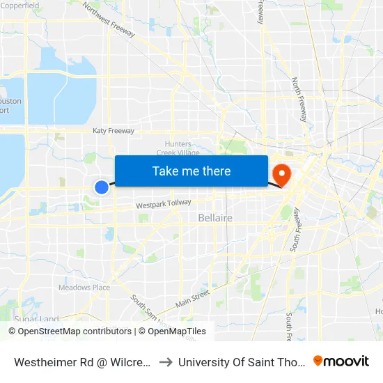 Westheimer Rd @ Wilcrest Dr to University Of Saint Thomas map