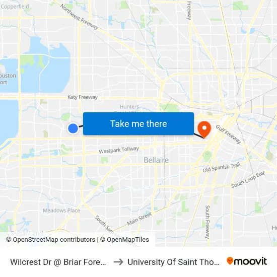Wilcrest Dr @ Briar Forest Dr to University Of Saint Thomas map
