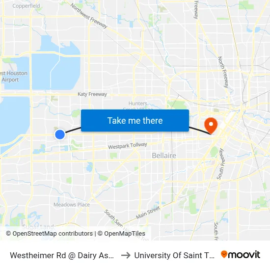 Westheimer Rd @ Dairy Ashford Rd to University Of Saint Thomas map