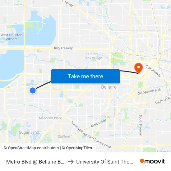Metro Blvd @ Bellaire Blvd to University Of Saint Thomas map