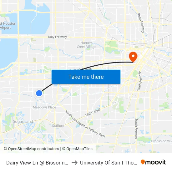 Dairy View Ln @ Bissonnet St to University Of Saint Thomas map