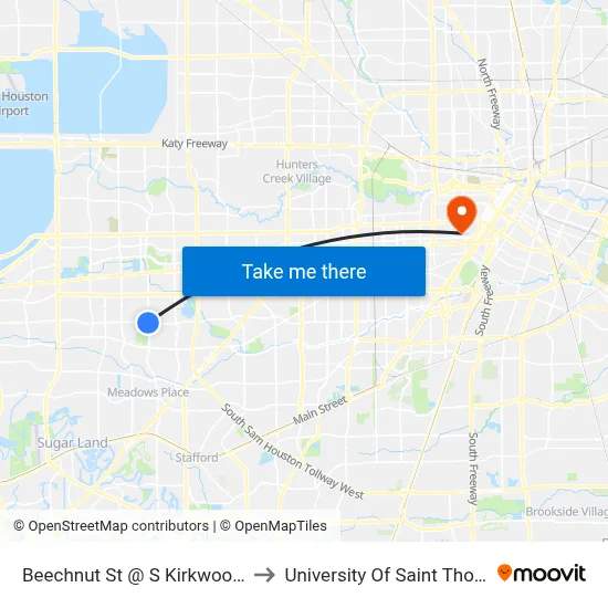 Beechnut St @ S Kirkwood Rd to University Of Saint Thomas map