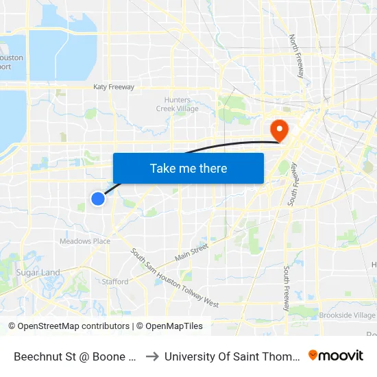 Beechnut St @ Boone Rd to University Of Saint Thomas map