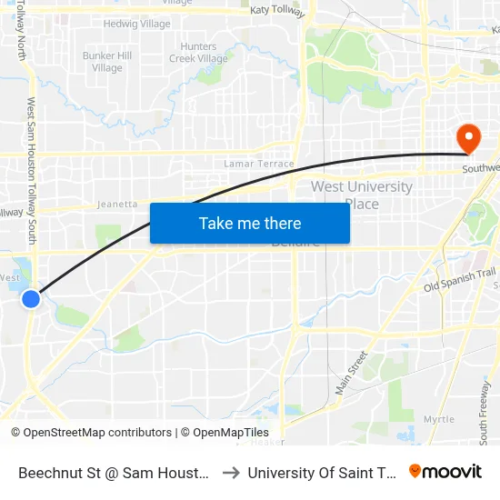 Beechnut St @ Sam Houston Pkwy to University Of Saint Thomas map