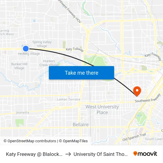Katy Freeway @ Blalock Rd to University Of Saint Thomas map