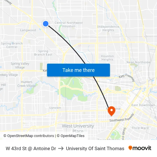 W 43rd St @ Antoine Dr to University Of Saint Thomas map