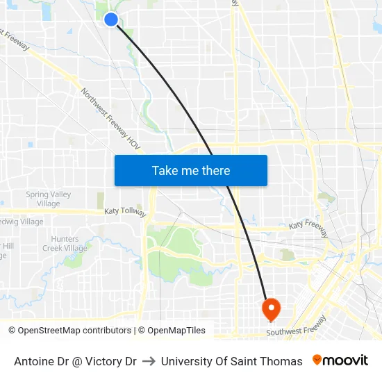 Antoine Dr @ Victory Dr to University Of Saint Thomas map