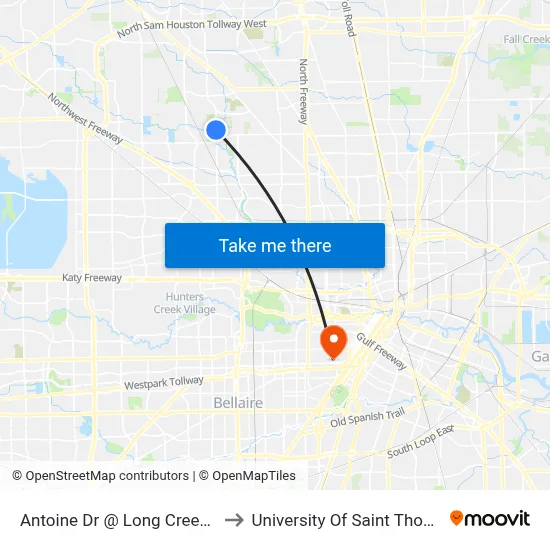 Antoine Dr @ Long Creek Ln to University Of Saint Thomas map