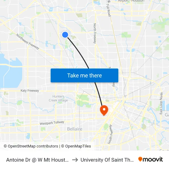 Antoine Dr @ W Mt Houston Rd to University Of Saint Thomas map