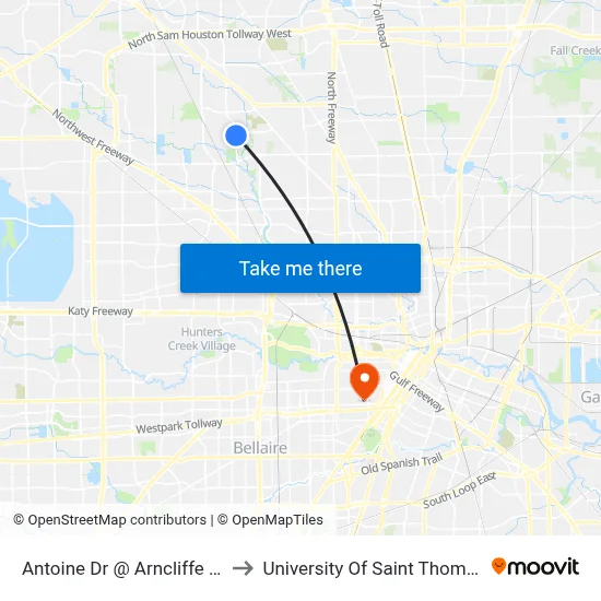 Antoine Dr @ Arncliffe Dr to University Of Saint Thomas map