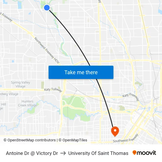 Antoine Dr @ Victory Dr to University Of Saint Thomas map