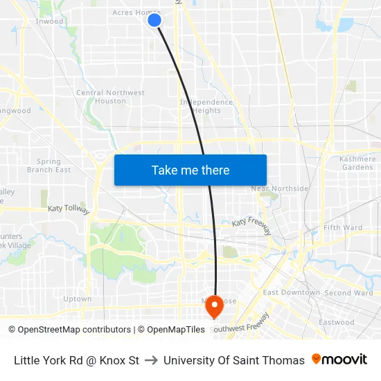 Little York Rd @ Knox St to University Of Saint Thomas map