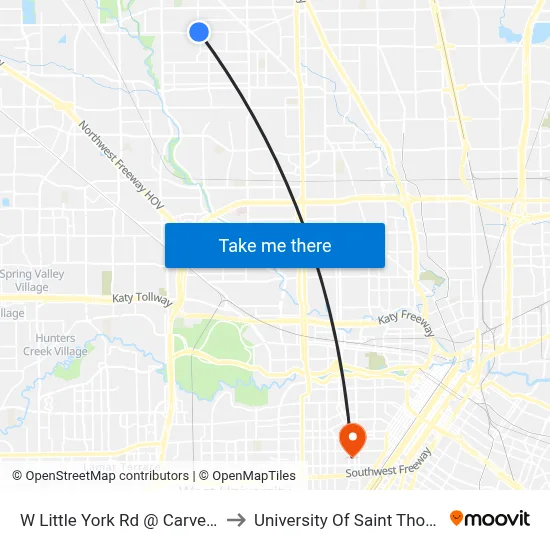W Little York Rd @ Carver Rd to University Of Saint Thomas map