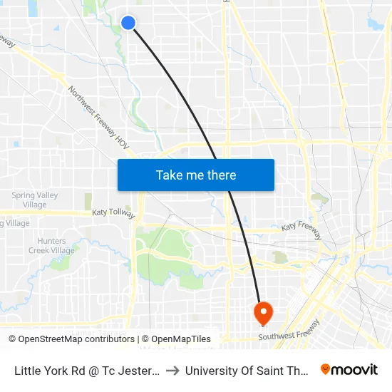 Little York Rd @ Tc Jester Blvd to University Of Saint Thomas map