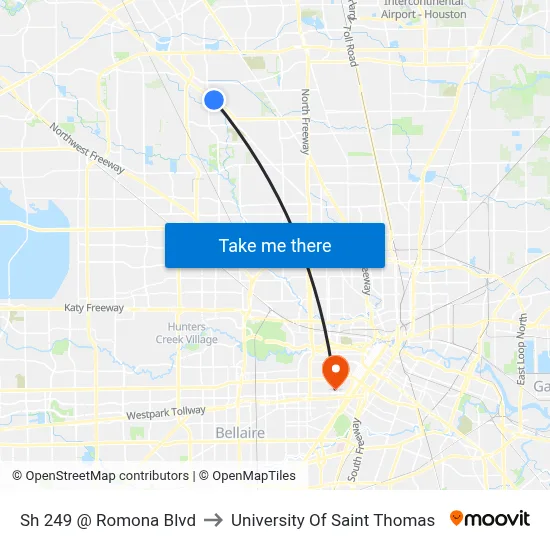Sh 249 @ Romona Blvd to University Of Saint Thomas map