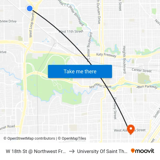 W 18th St @ Northwest Freeway to University Of Saint Thomas map