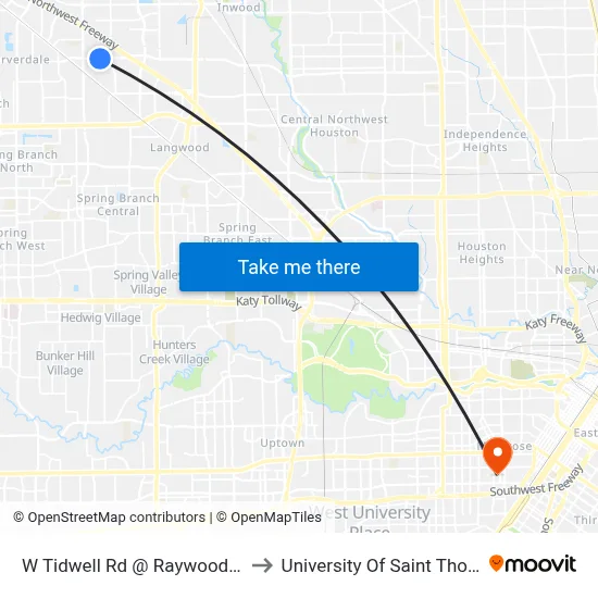 W Tidwell Rd @ Raywood Blvd to University Of Saint Thomas map