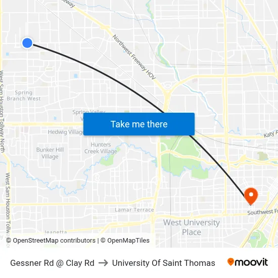 Gessner Rd @ Clay Rd to University Of Saint Thomas map