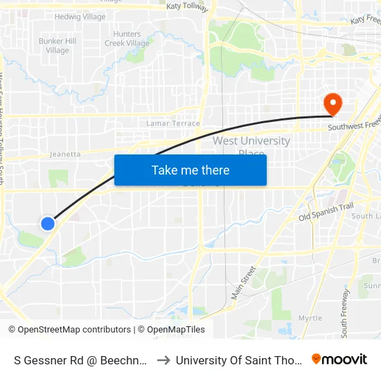 S Gessner Rd @ Beechnut St to University Of Saint Thomas map