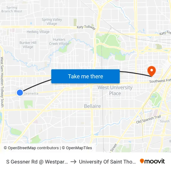 S Gessner Rd @ Westpark Dr to University Of Saint Thomas map