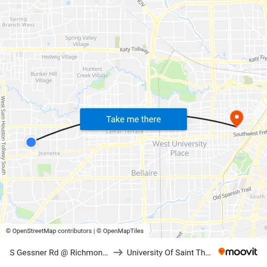 S Gessner Rd @ Richmond Ave to University Of Saint Thomas map