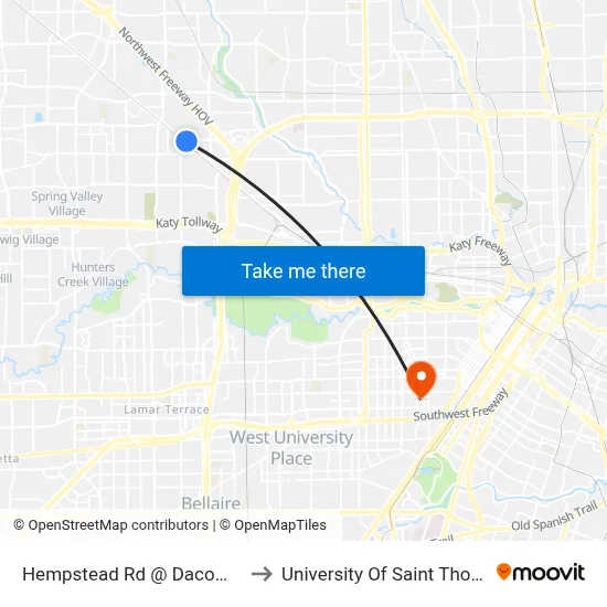 Hempstead Rd @ Dacoma St to University Of Saint Thomas map