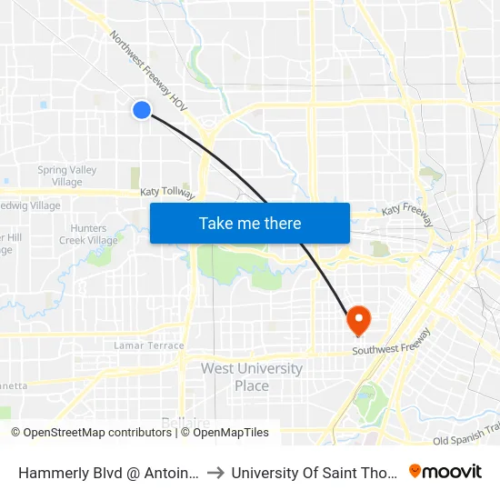 Hammerly Blvd @ Antoine Dr to University Of Saint Thomas map