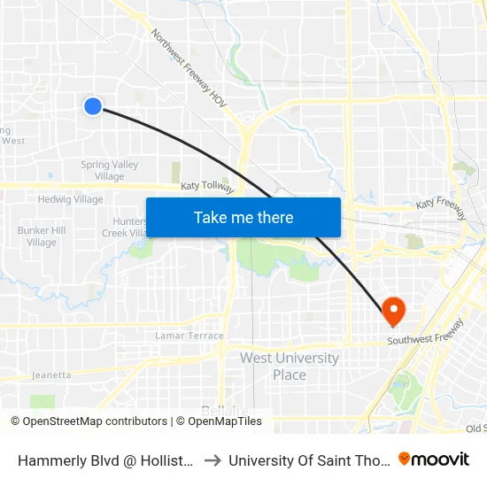 Hammerly Blvd @ Hollister Rd to University Of Saint Thomas map